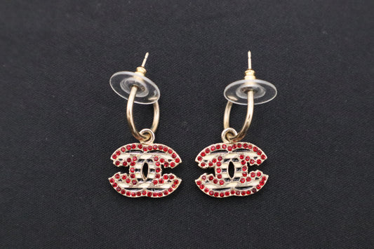 Chanel Striped Earrings with Red Stones