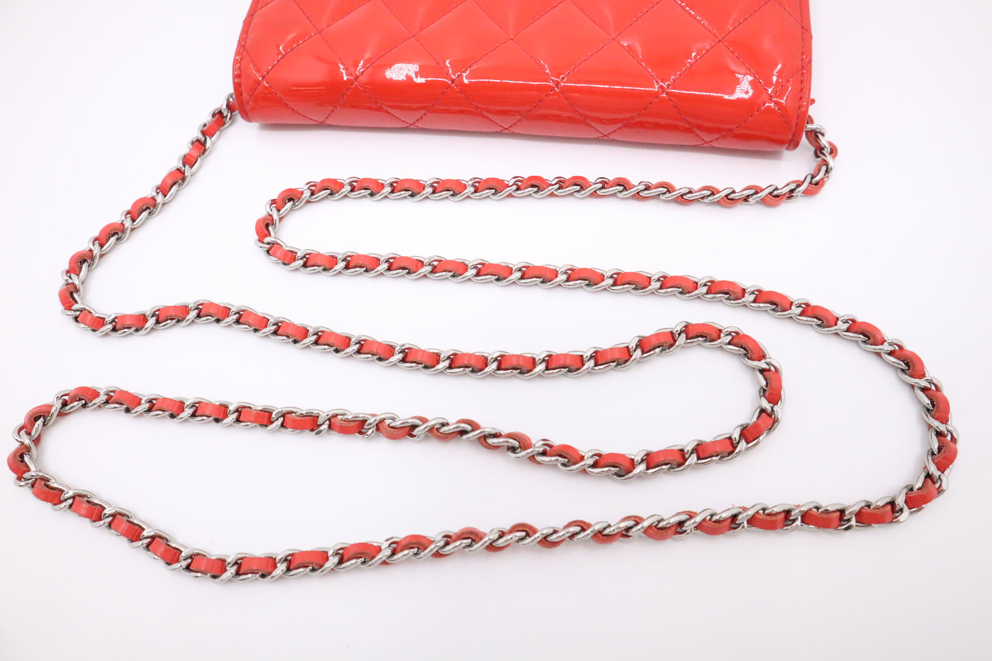 Chanel Wallet on Chain in Red-Orange Patent Leather