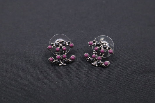 Chanel Stud Earrings with Black & Purple Stones