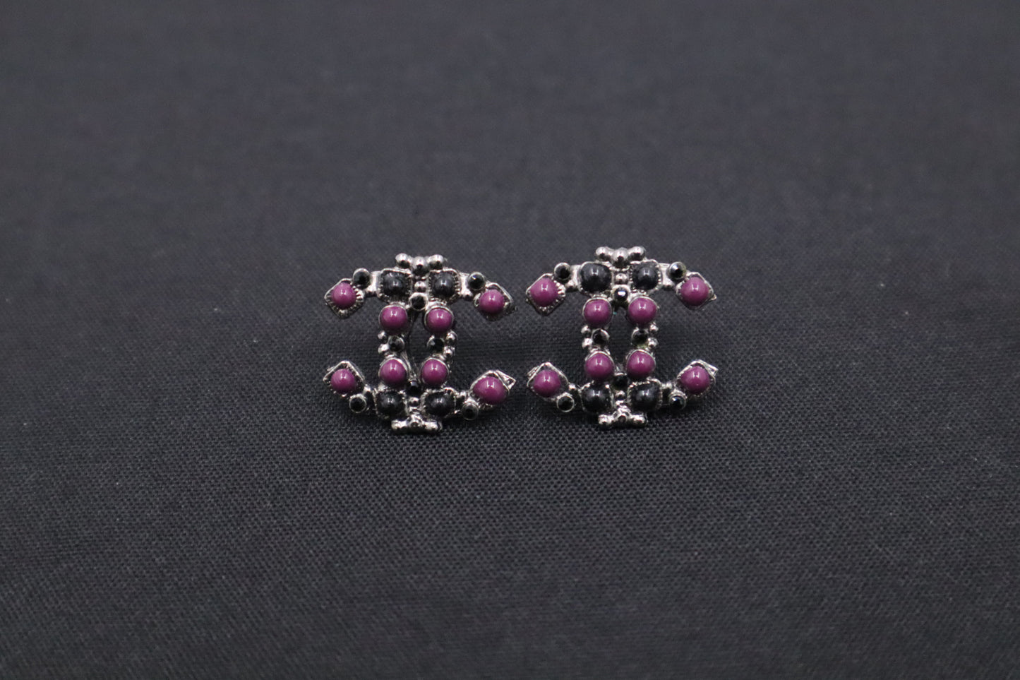 Chanel Stud Earrings with Black & Purple Stones