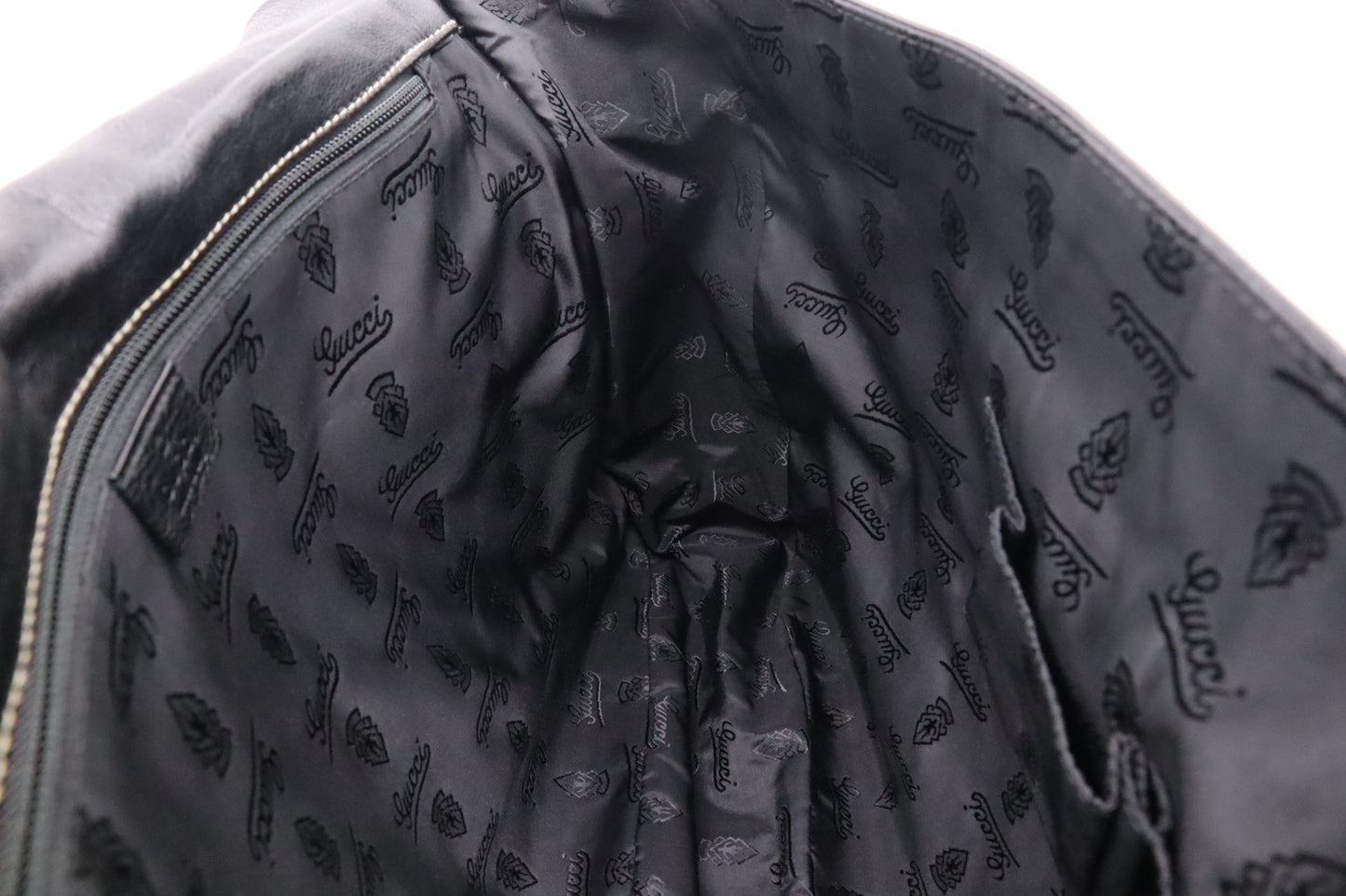 Gucci Crest Chain Messenger Bag in Black Leather