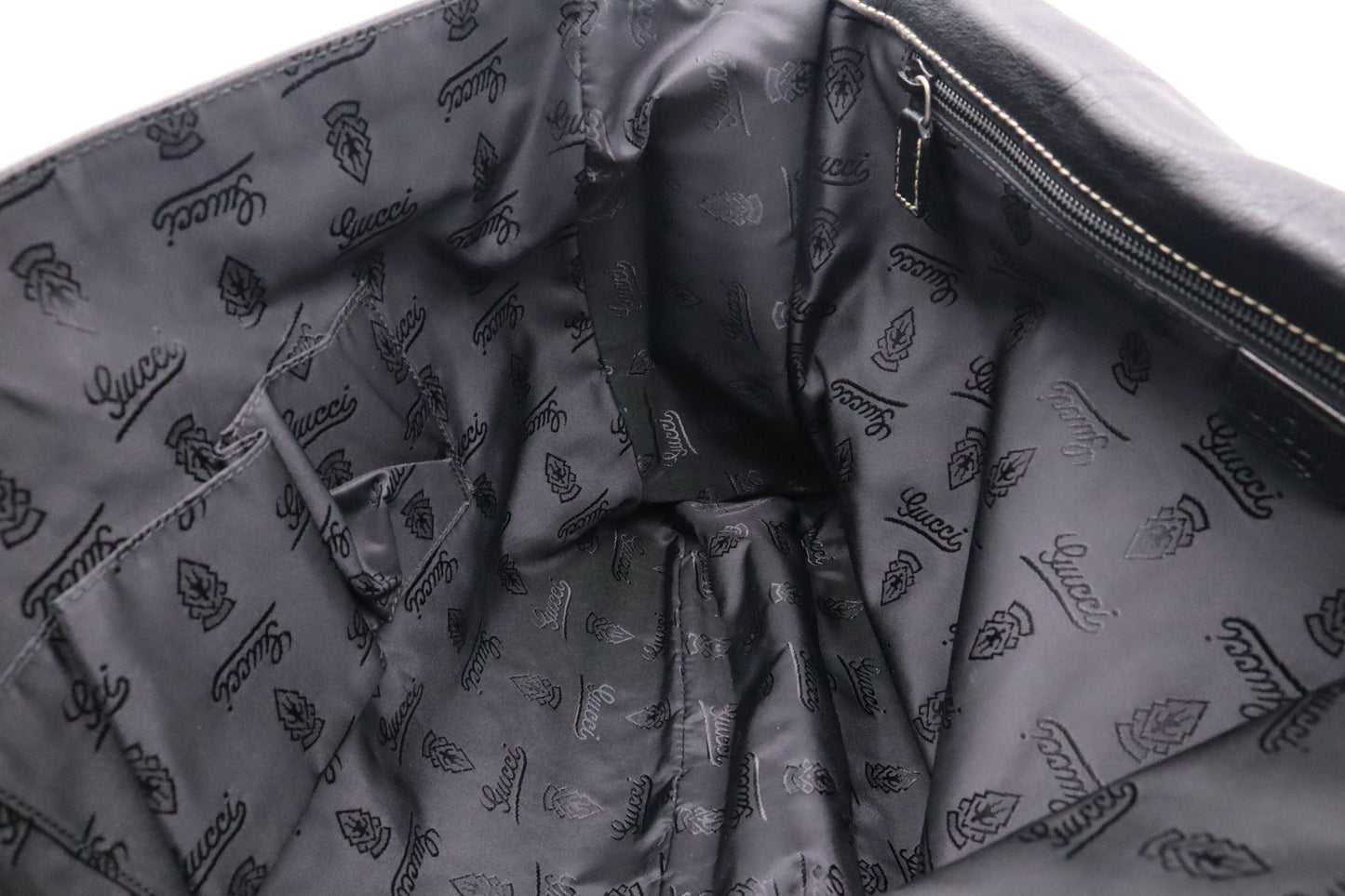 Gucci Crest Chain Messenger Bag in Black Leather