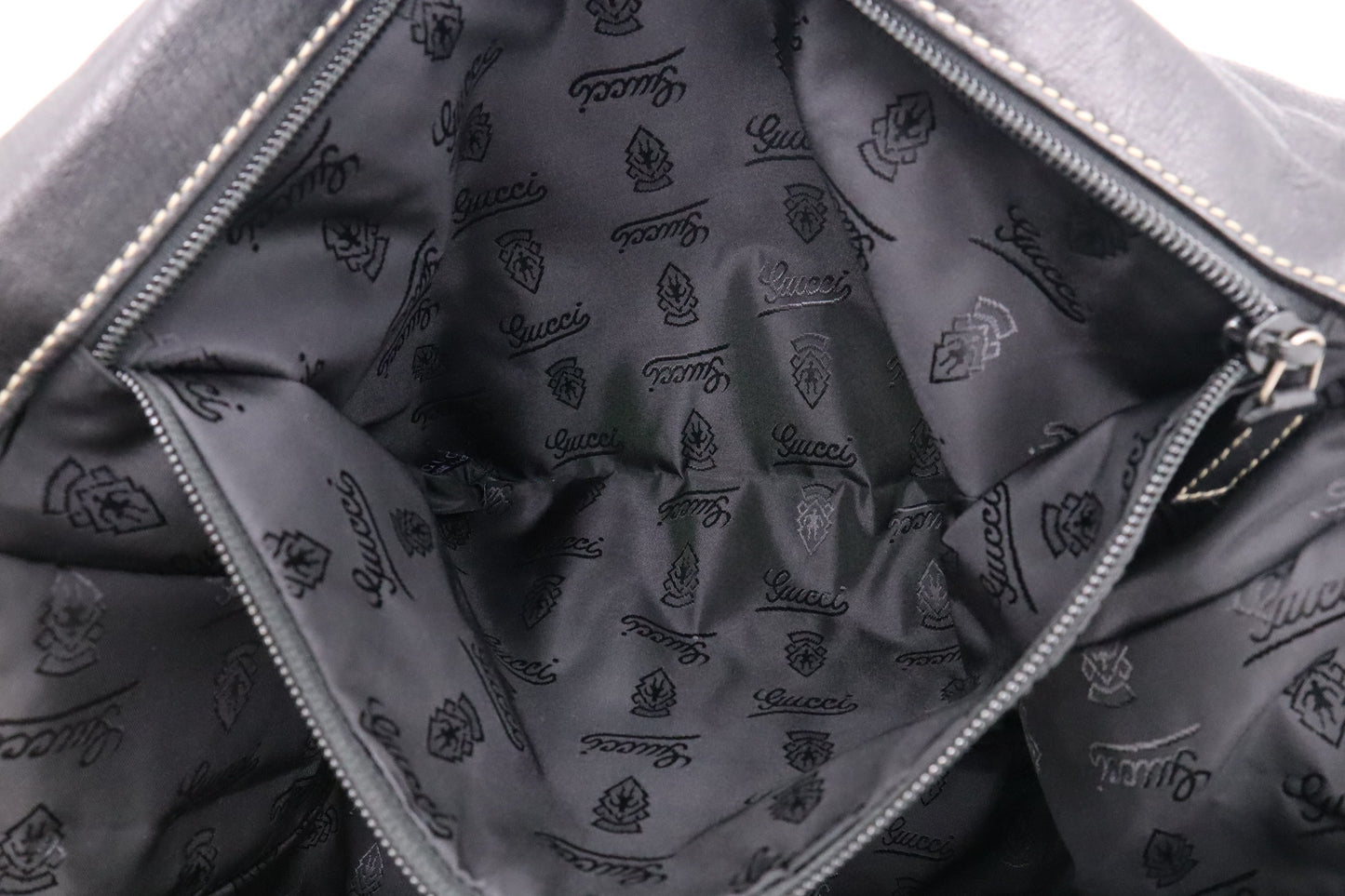 Gucci Crest Chain Messenger Bag in Black Leather