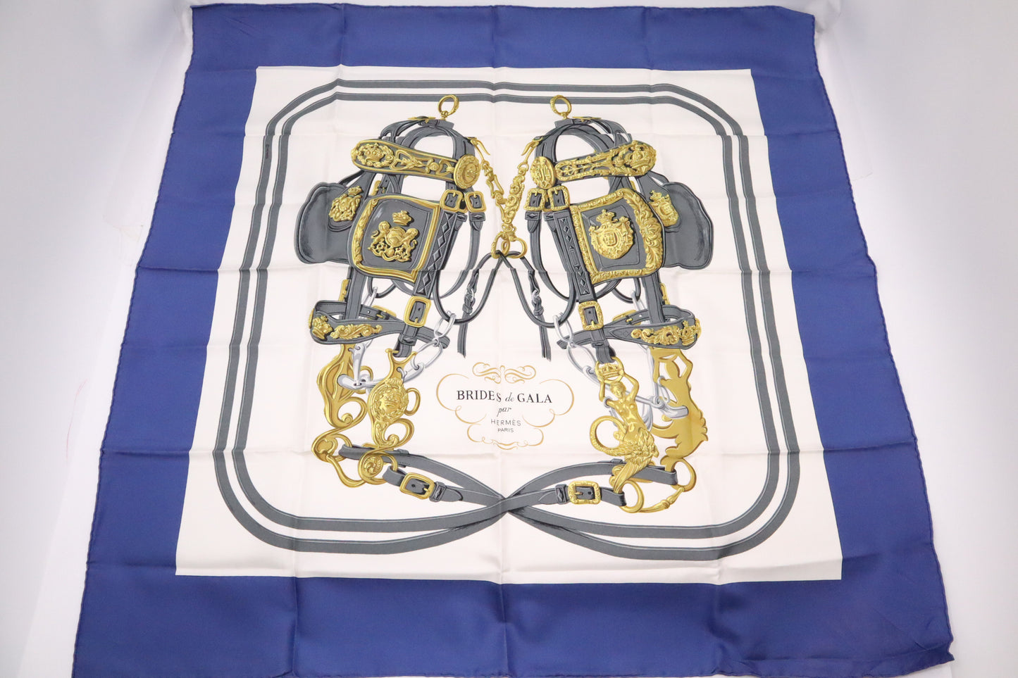 Hermes "Brides de Gala" Carre 90 in Blue Silk