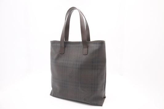 Burberry Tote in Dark Brown Checked Canvas