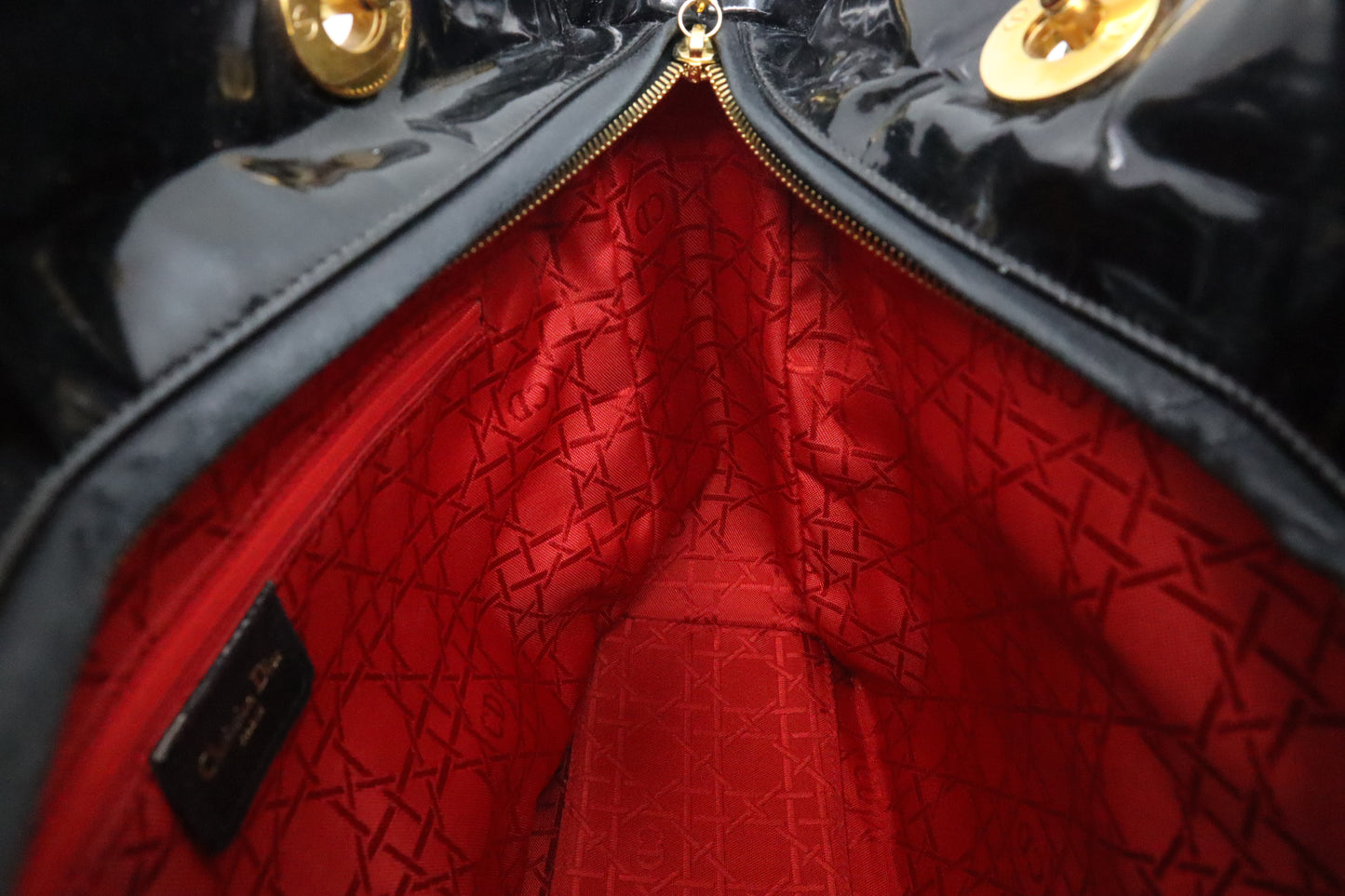 Dior Medium Lady Dior in Black Cannage Patent Leather