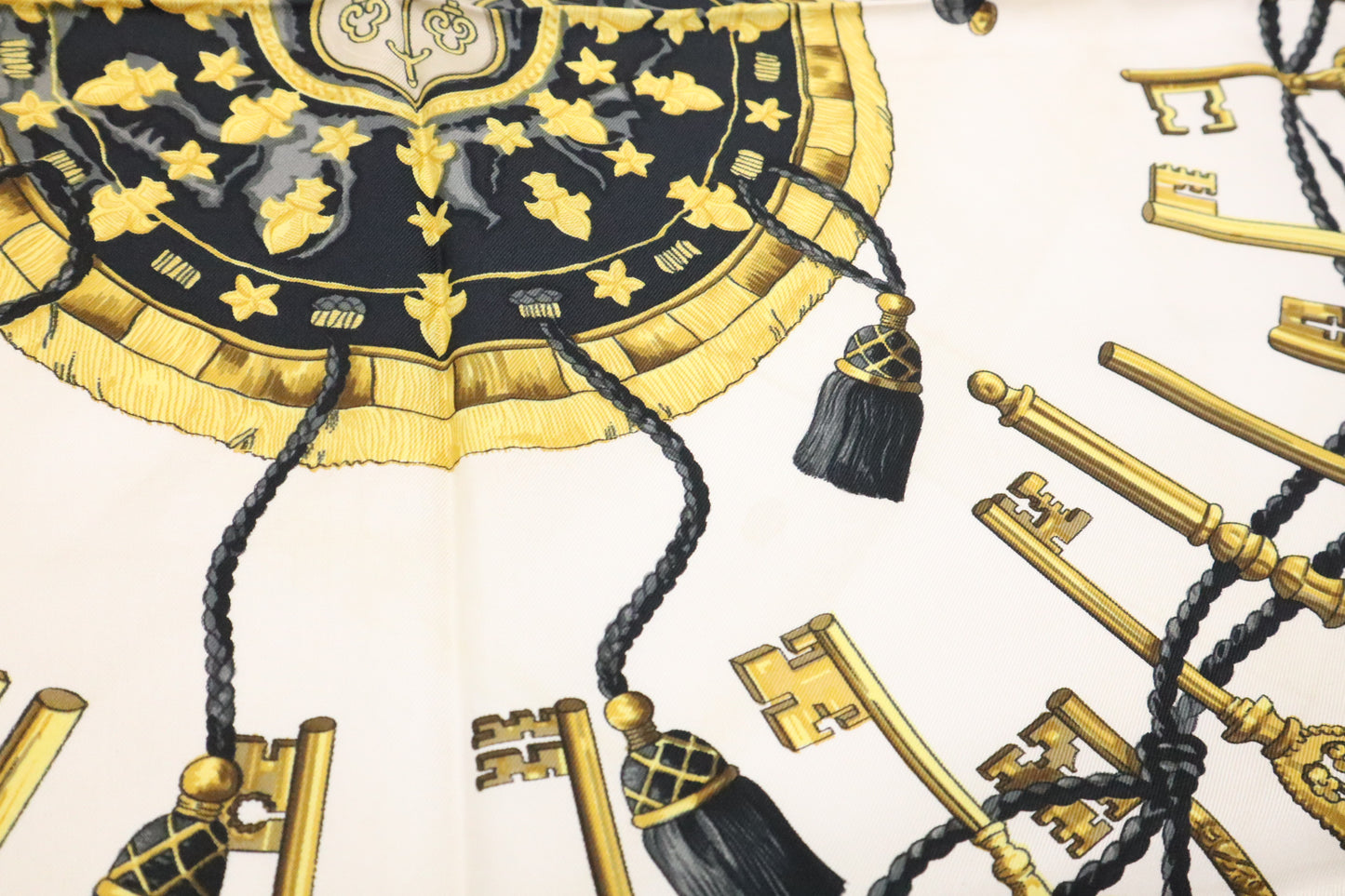 Hermes Les Clefs Carre 90 in Black & Cream Silk
