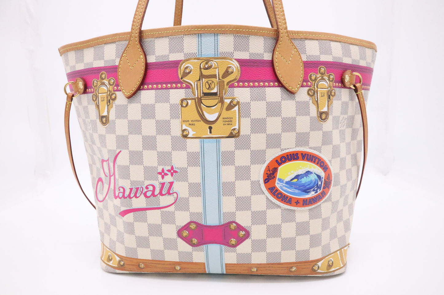 Louis Vuitton Neverfull MM in Hawaii Summer Trunks Damier Azur Canvas