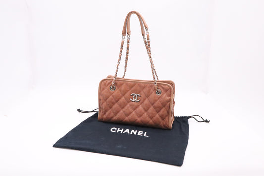 Chanel French Riviera Chain Shoulder Bag in Brown Caviar Matelassé Leather