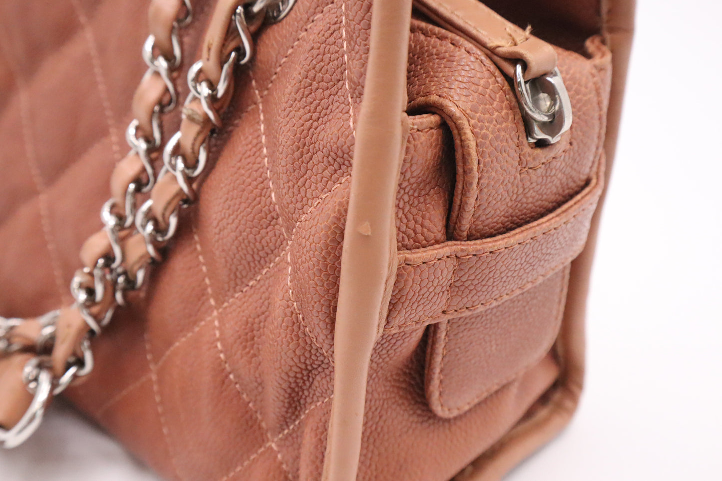 Chanel French Riviera Chain Shoulder Bag in Brown Caviar Matelassé Leather