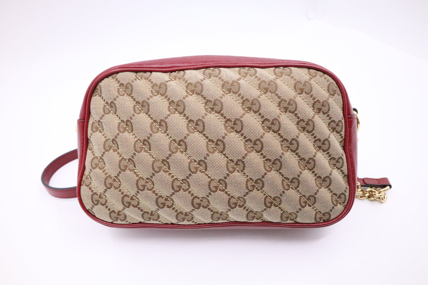 Gucci Marmont Crossbody Bag in Brown GG Canvas and Red Leather