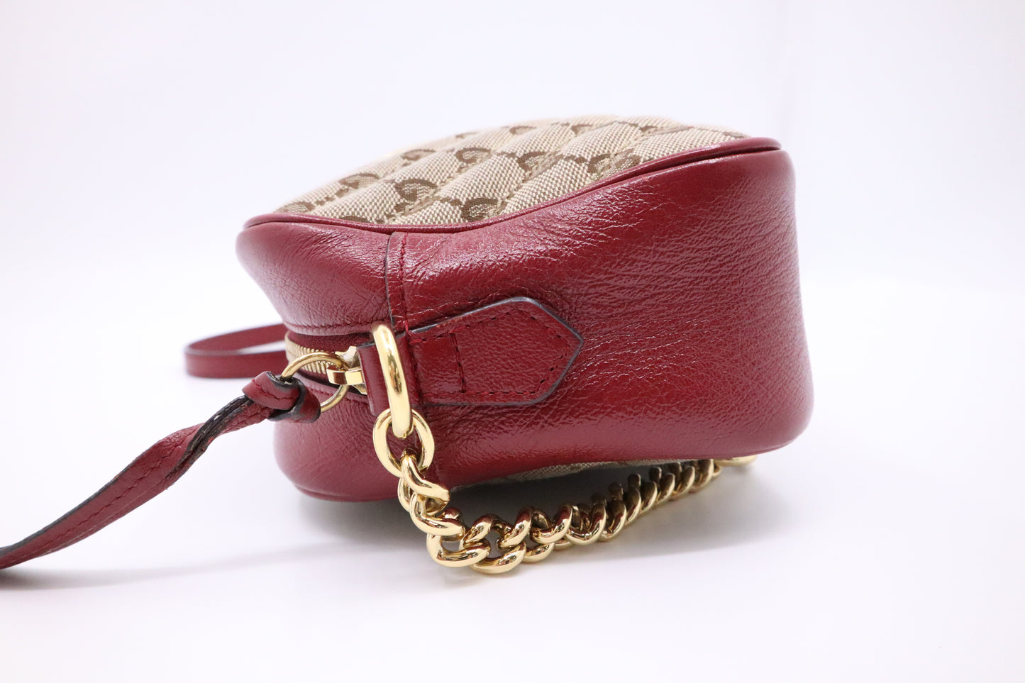 Gucci Marmont Crossbody Bag in Brown GG Canvas and Red Leather