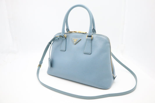 Prada Lux Promenade in Light Blue Saffiano Leather