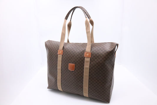 Celine Travel Tote in Triomphe Macadam Brown Coated Canvas