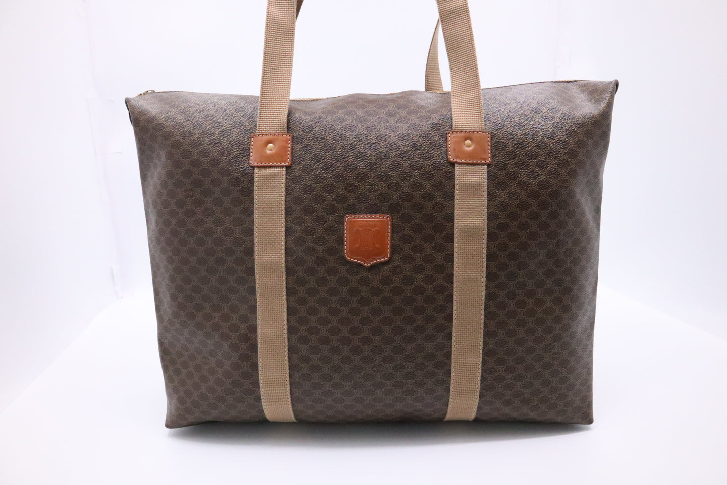 Celine Travel Tote in Triomphe Macadam Brown Coated Canvas