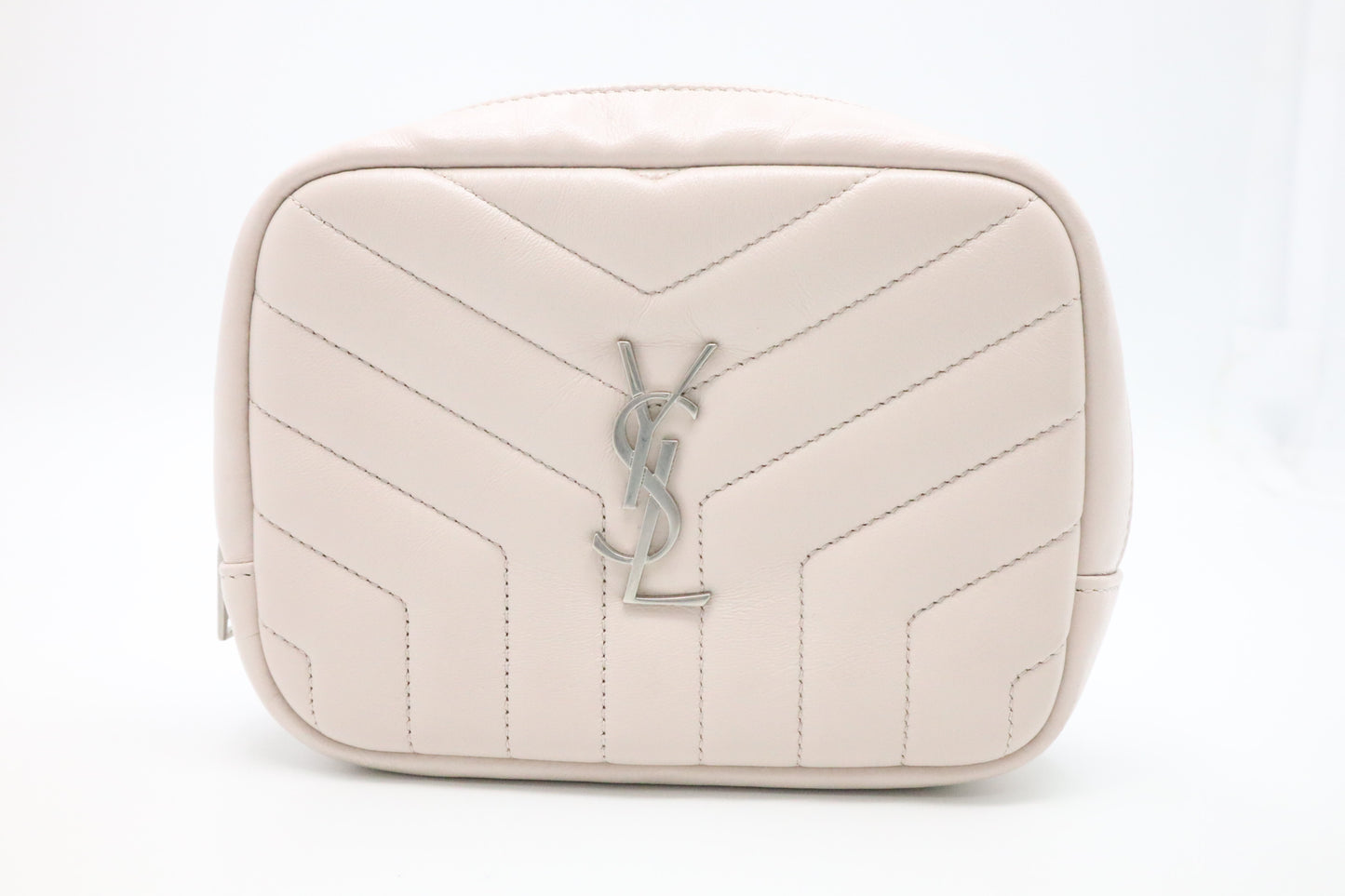 YSL Saint Laurent Loulou Cosmetic Pouch in Pink Chevron Leather