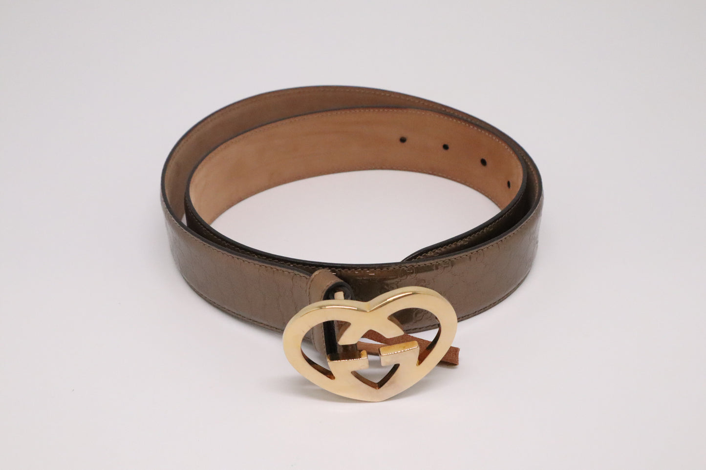 Gucci Heart Belt in Metallic Brown Guccissima Patent Leather