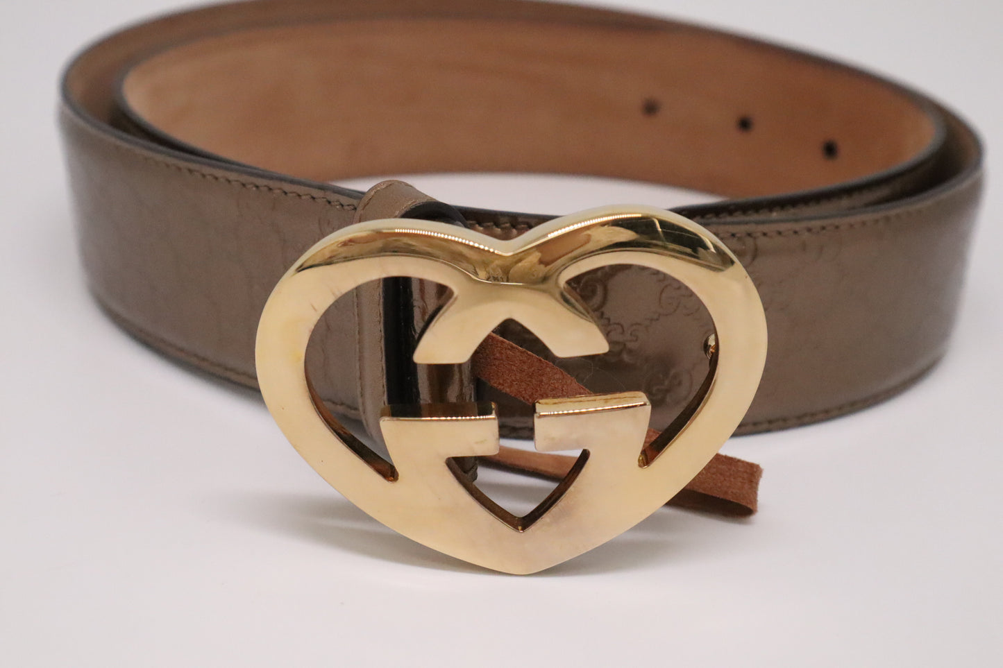 Gucci Heart Belt in Metallic Brown Guccissima Patent Leather