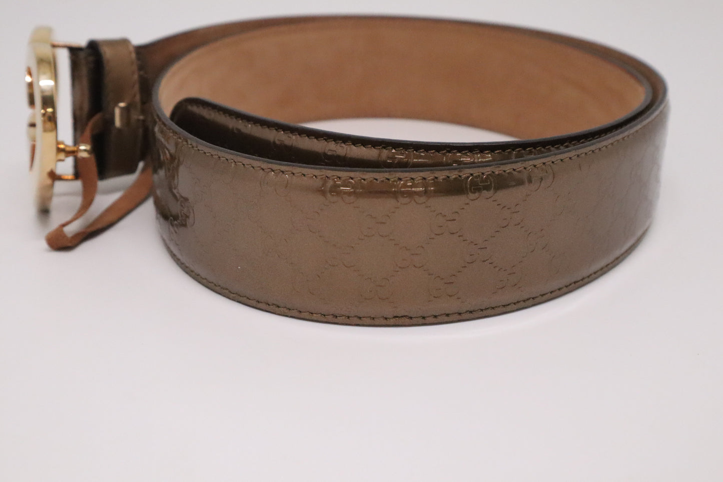 Gucci Heart Belt in Metallic Brown Guccissima Patent Leather