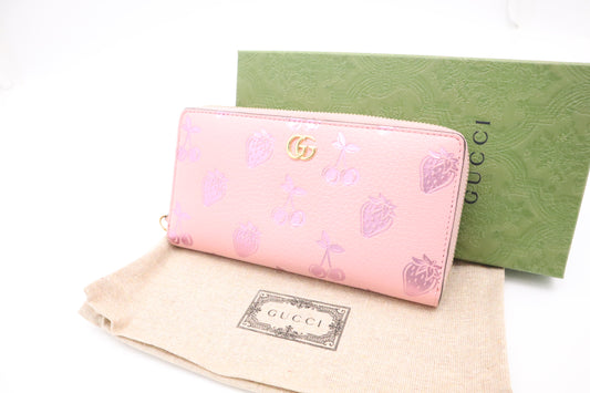Gucci Long Wallet in Strawberry and Cherry Pink Leather
