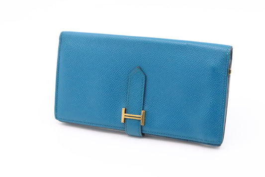Hermes Bearn Wallet in Blue Leather