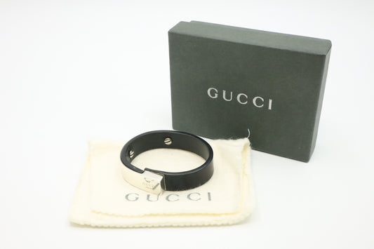 Gucci Bracelet in Black Leather & Sterling Silver