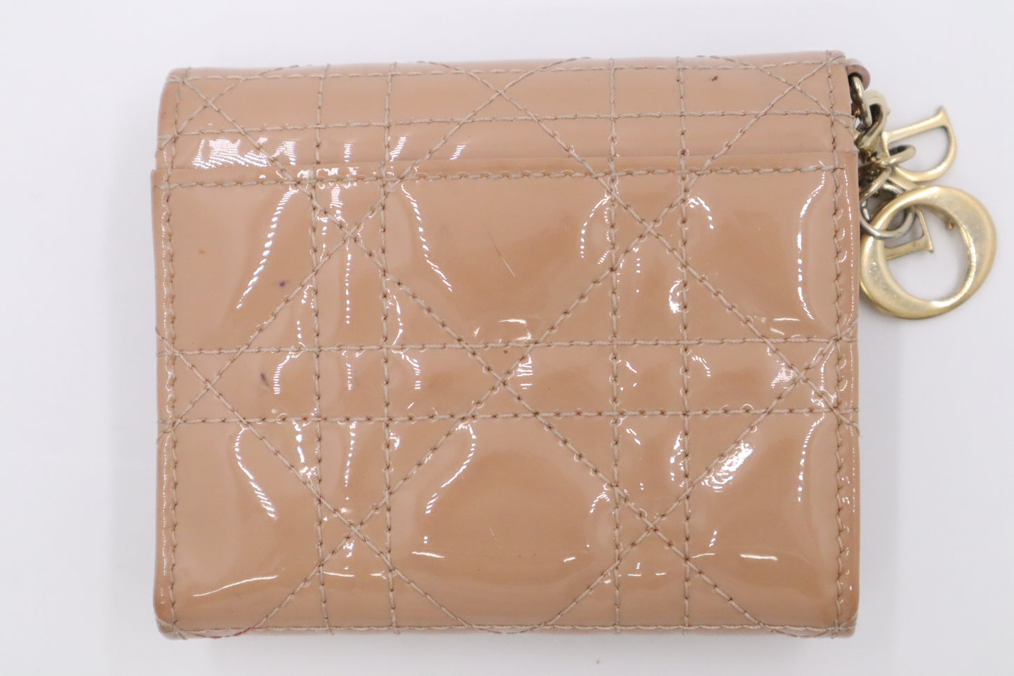 Dior Lady Dior Lotus Wallet in Beige Cannage Patent Leather