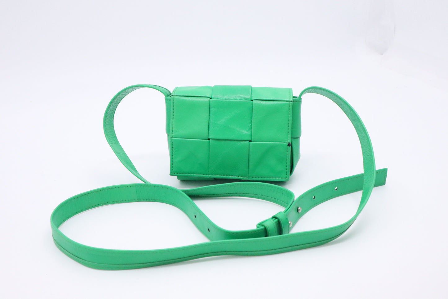 Bottega Veneta Mini Cassette in Green Intrecciato Leather