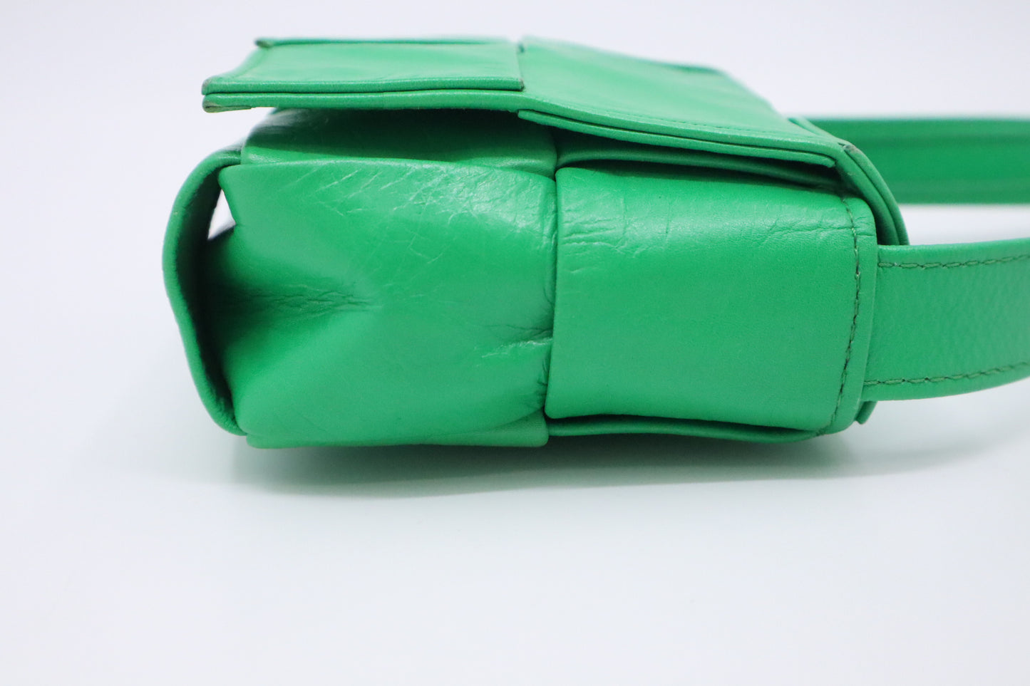 Bottega Veneta Mini Cassette in Green Intrecciato Leather
