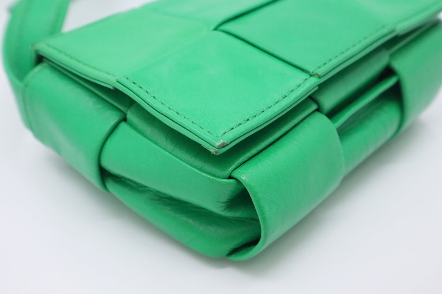 Bottega Veneta Mini Cassette in Green Intrecciato Leather