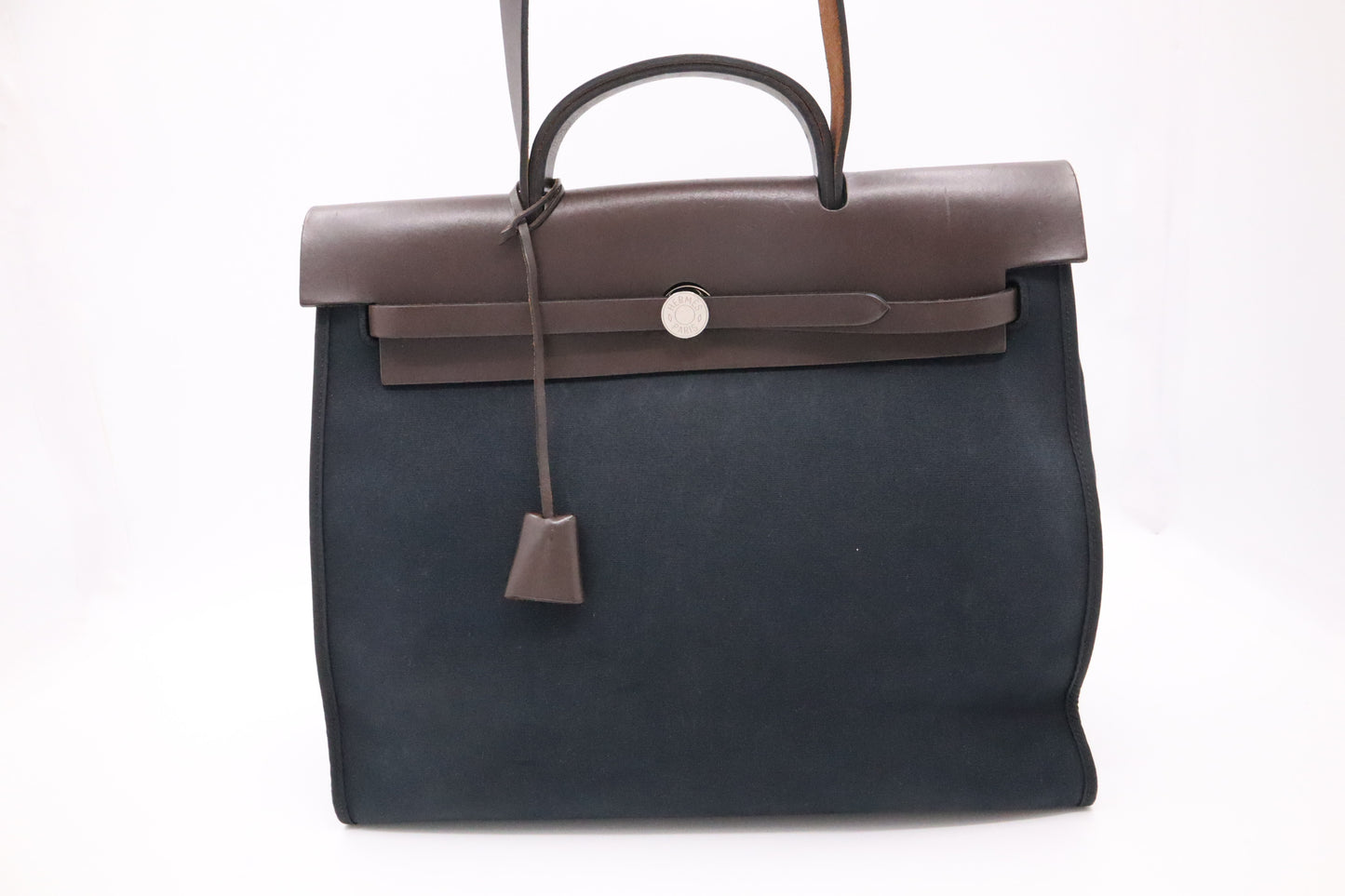 Hermes Herbag Zip 39 in Black Canvas & Brown Leather