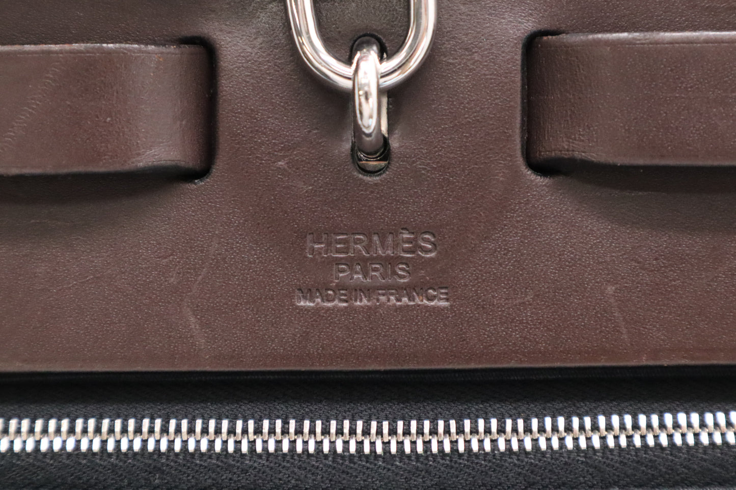Hermes Herbag Zip 39 in Black Canvas & Brown Leather