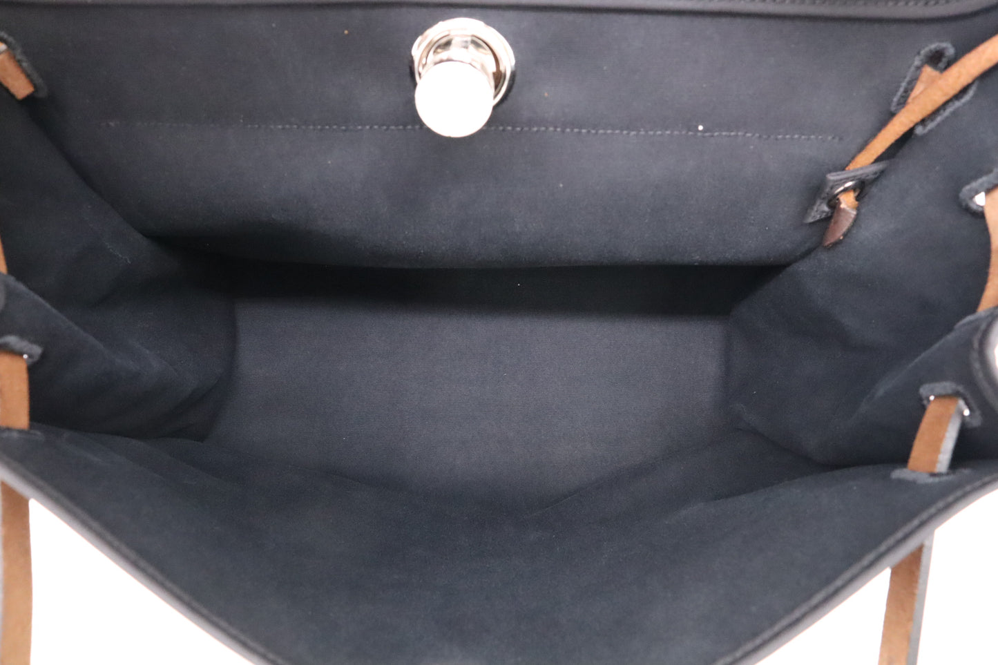 Hermes Herbag Zip 39 in Black Canvas & Brown Leather