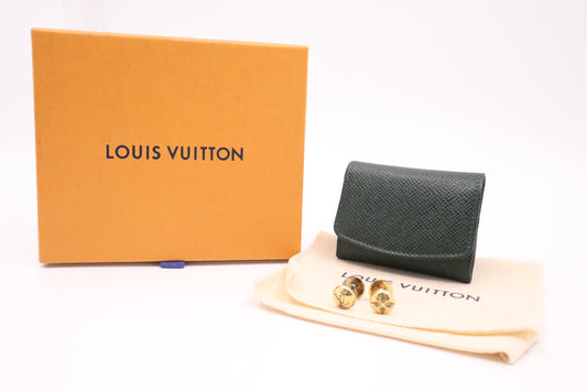 Louis Vuitton Cuff Links with Green Taiga Leather Case