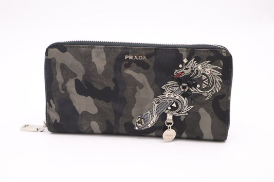 Prada Dragon Long Zippy Wallet in Dark Camouflage Nylon