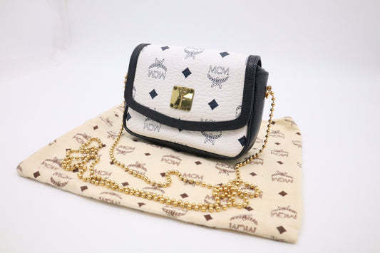 MCM Mini Crossbody Bag in White Visetos Canvas