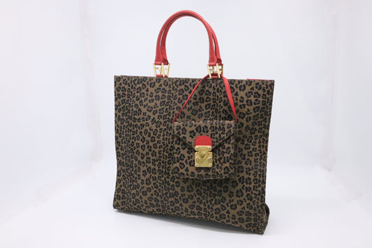 Fendi Shoulder Bag in Leopard Canvas & Red Leather