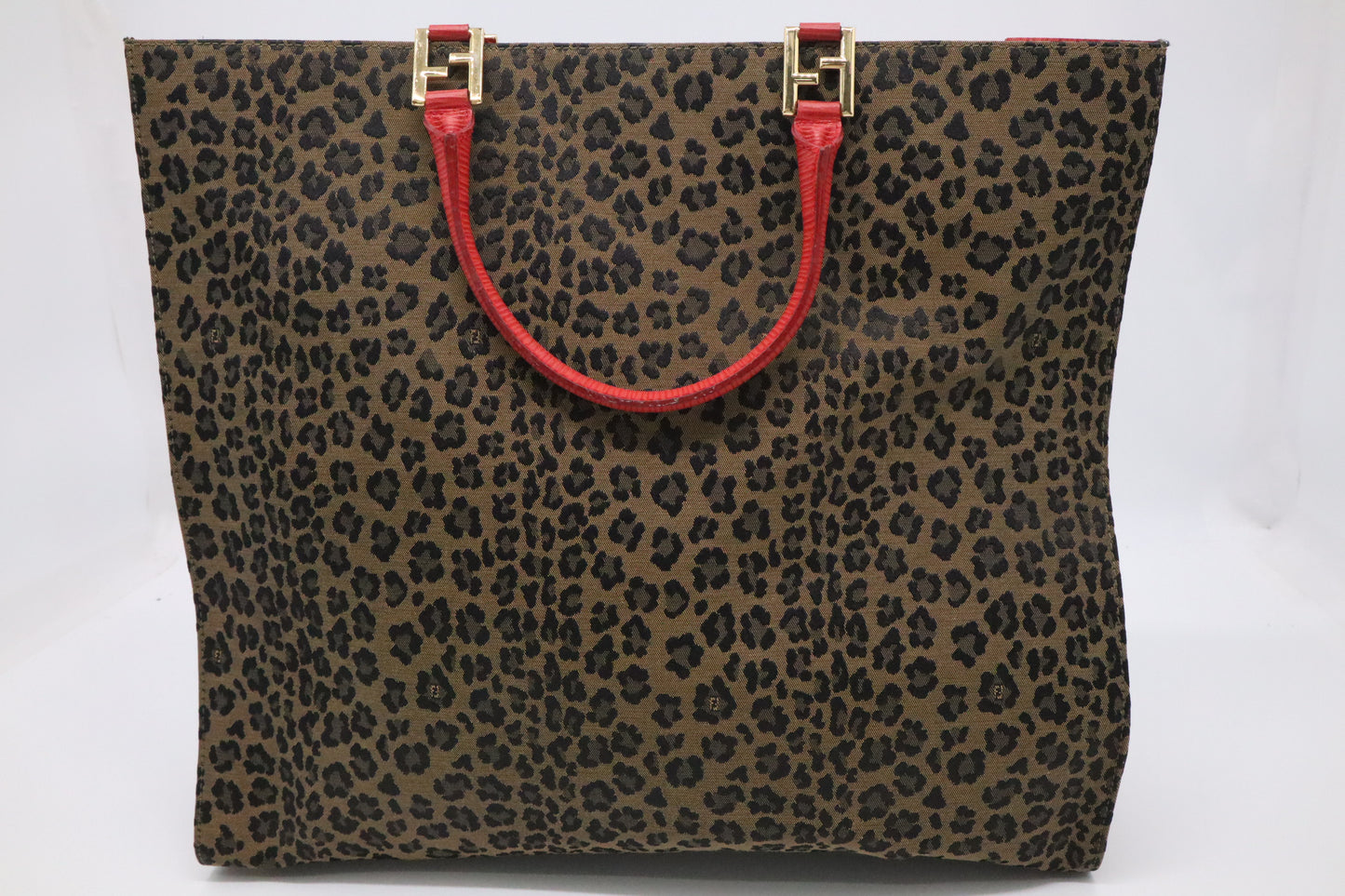Fendi Shoulder Bag in Leopard Canvas & Red Leather