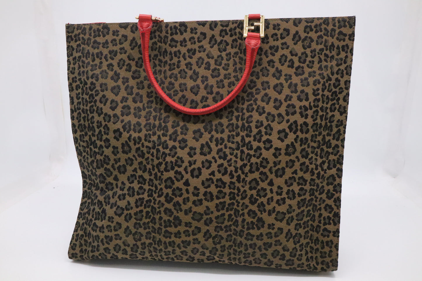 Fendi Shoulder Bag in Leopard Canvas & Red Leather
