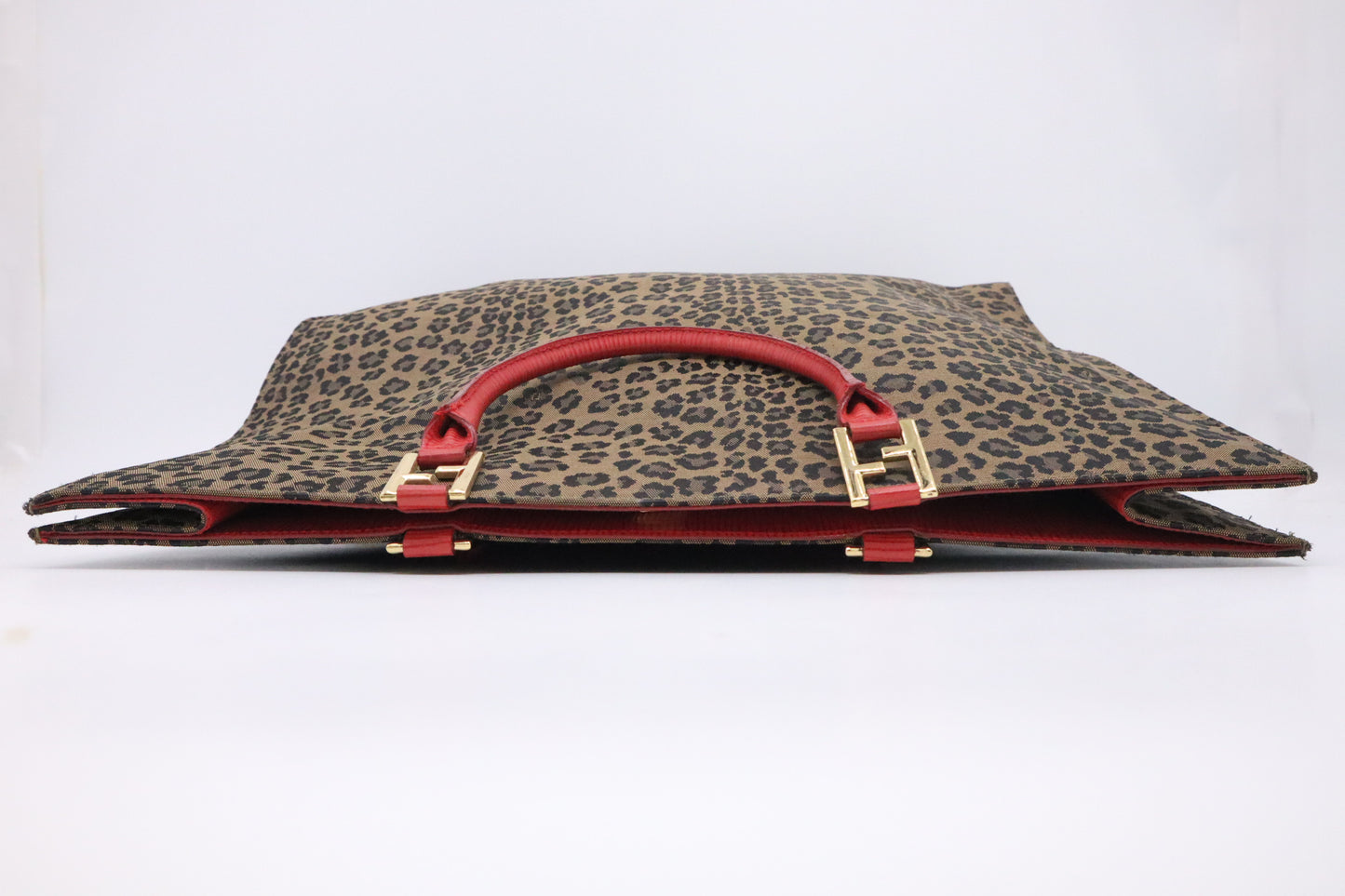 Fendi Shoulder Bag in Leopard Canvas & Red Leather