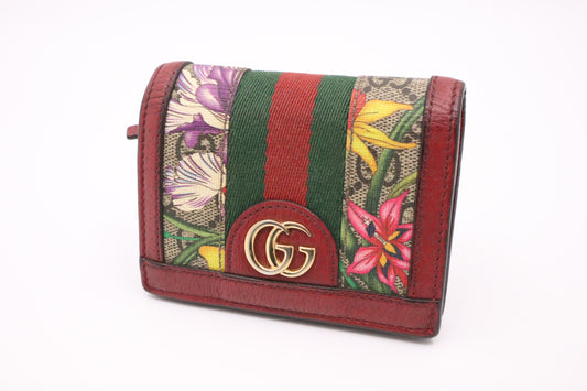 Gucci Flora Card Case Wallet in Red Leather