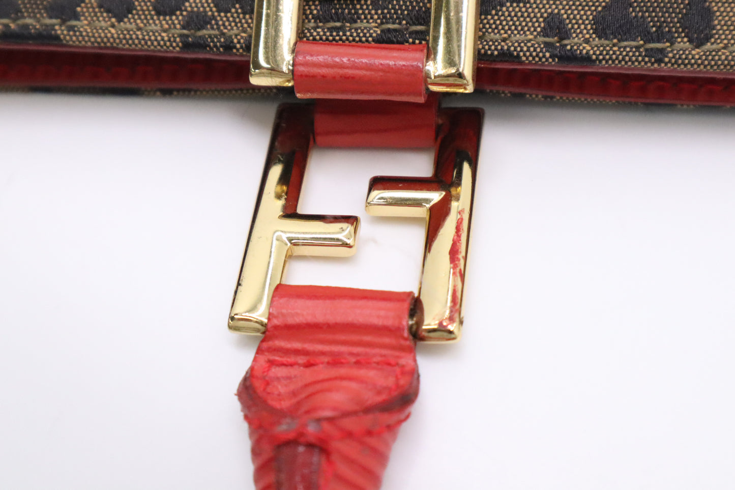 Fendi Shoulder Bag in Leopard Canvas & Red Leather
