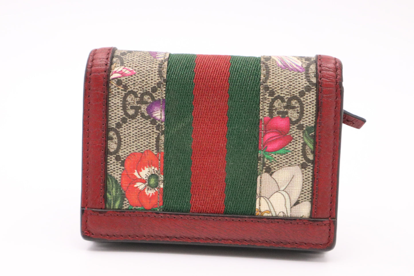 Gucci Flora Card Case Wallet in Red Leather