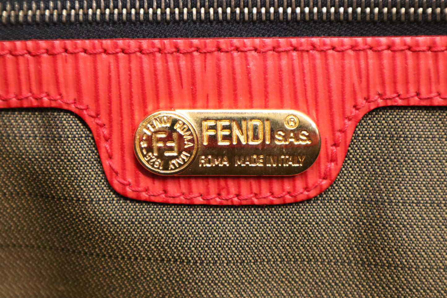 Fendi Shoulder Bag in Leopard Canvas & Red Leather