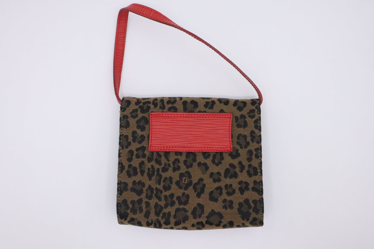 Fendi Shoulder Bag in Leopard Canvas & Red Leather