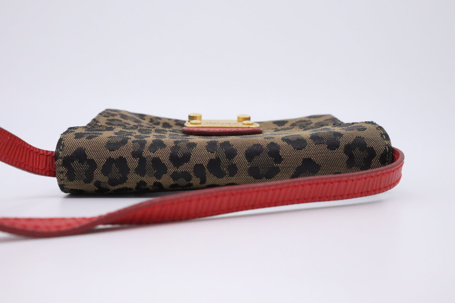 Fendi Shoulder Bag in Leopard Canvas & Red Leather