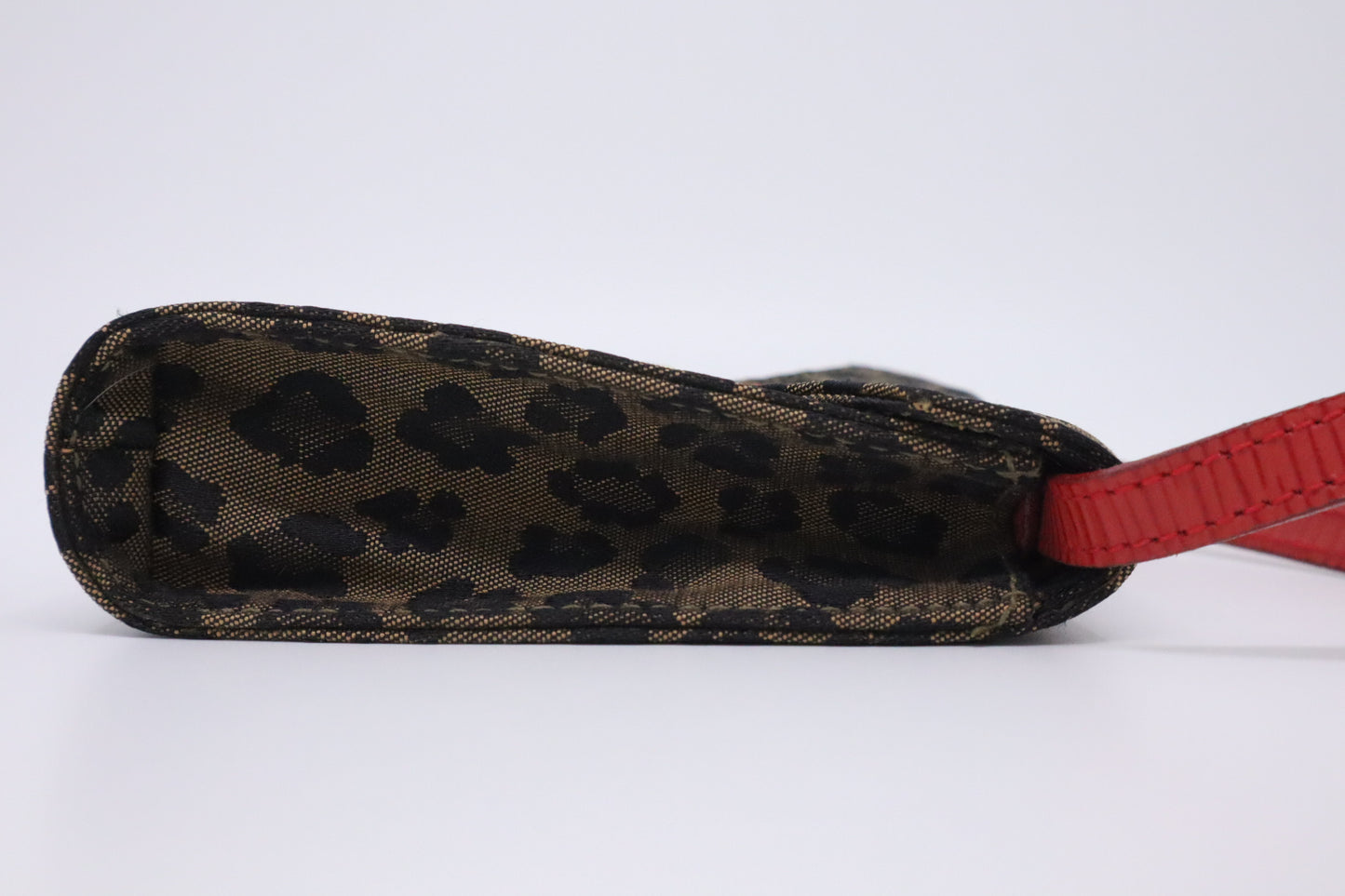Fendi Shoulder Bag in Leopard Canvas & Red Leather