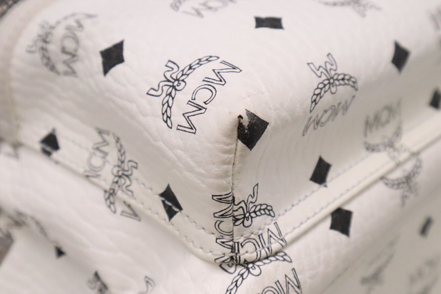 MCM Backpack in White Visetos Canvas