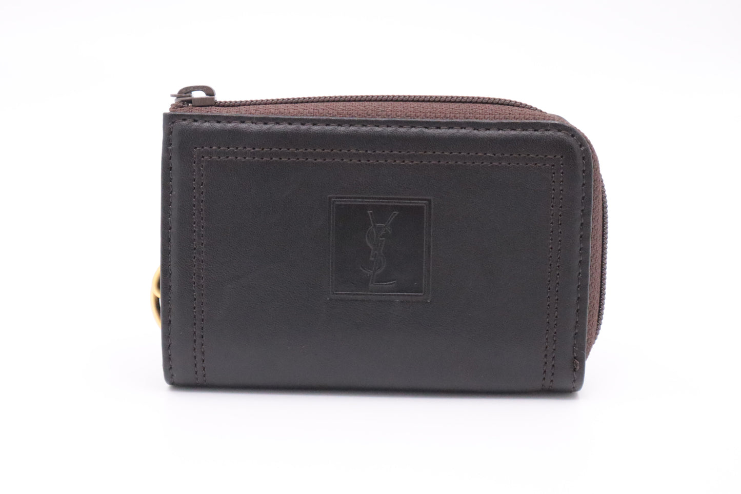 YSL Saint Laurent Coin Case in Brown Leather