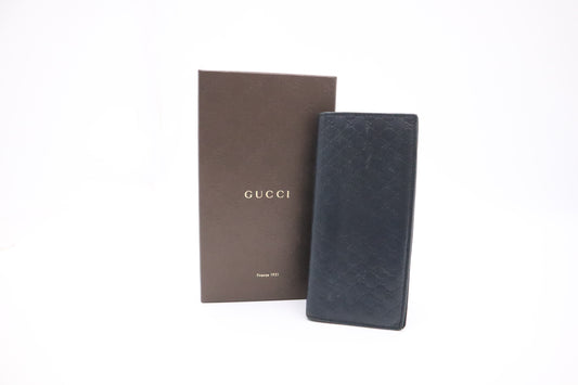 Gucci Bifold Long Wallet in Navy Microguccissima Leather